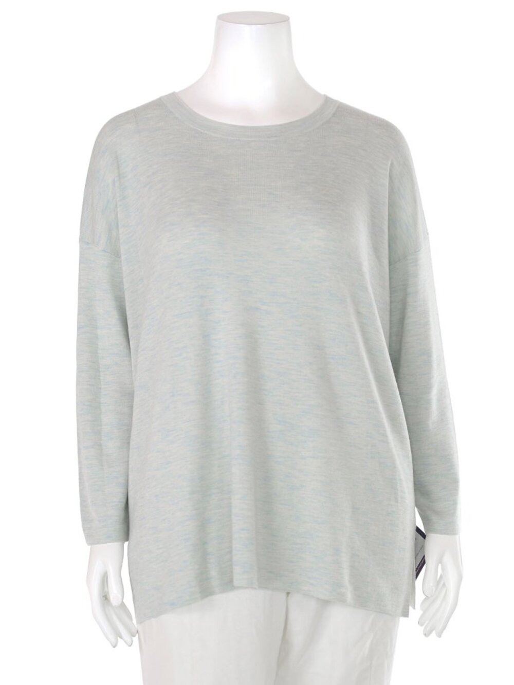 Eileen Fisher Light Blue Heather Superfine Merino Wool Sweater Women's sz L
